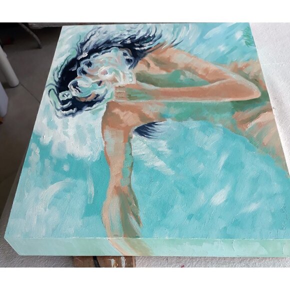 "Bubbles" Original Oil Painting on Cradled Wood Panel 14"w x 11"h x 1.5"d - Picture 2 of 5